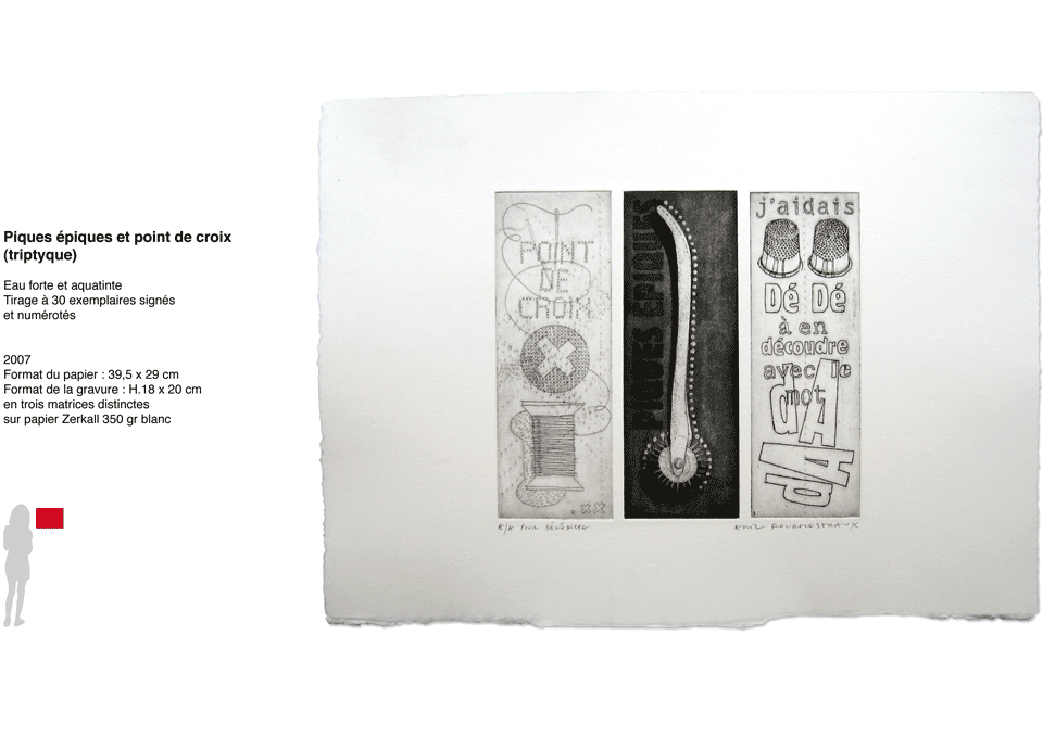 Gravure "Piques épiques et point de croix" (triptyque)