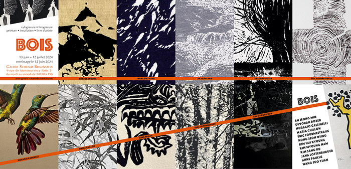 recto du carton d'invitation à l'exposition "Bois" width=